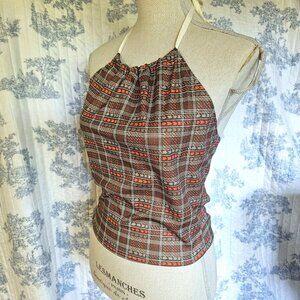 Size Medium Retro Halter Top Vintage Fabric Olive NEW